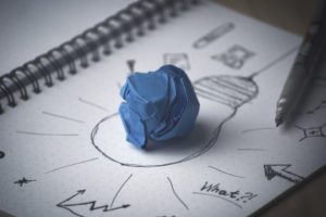 Professional copywriter's open notebook with notes and ideas