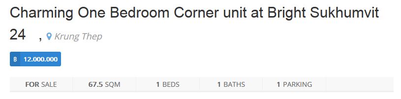 Real estate copywriting: Don't undervalue the headline. The headline has to capture readers' interest, like this one: "Charming One Bedroom Corner Unit at Bright Sukhumvit 24"