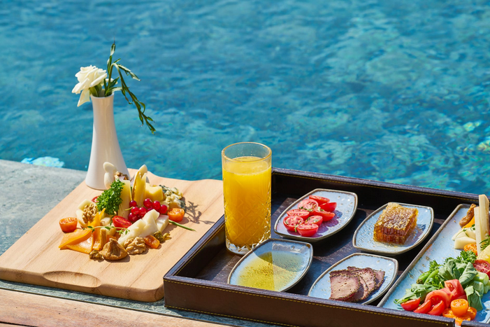 Tray breakfast served pool-side