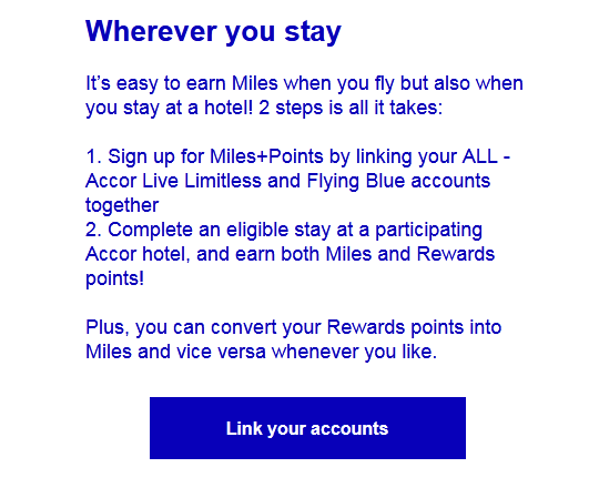KLM's latest email campaign uses a "link your accounts" call to action