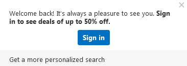 Booking.com encourages you to "sign in" to view deals that are up to 50% off