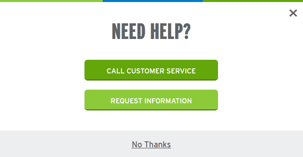 Ecolab gives exiting visitors to their website two calls to action: "call customer service" or "request information"