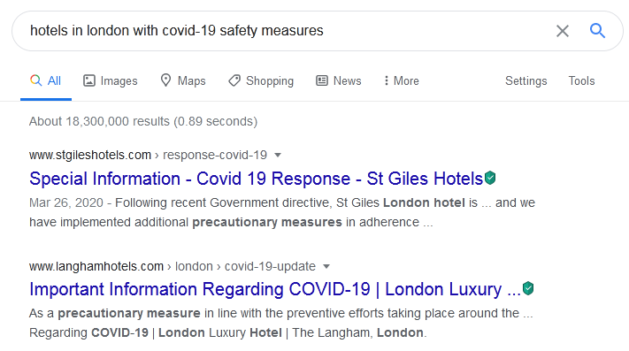 Writing about your hotel's COVID-19 safety measures can land your website in a prime position on search engine results pages.