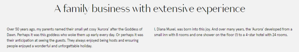 This hotel description adds a human touch to their story and it makes them all the more likeable for it.