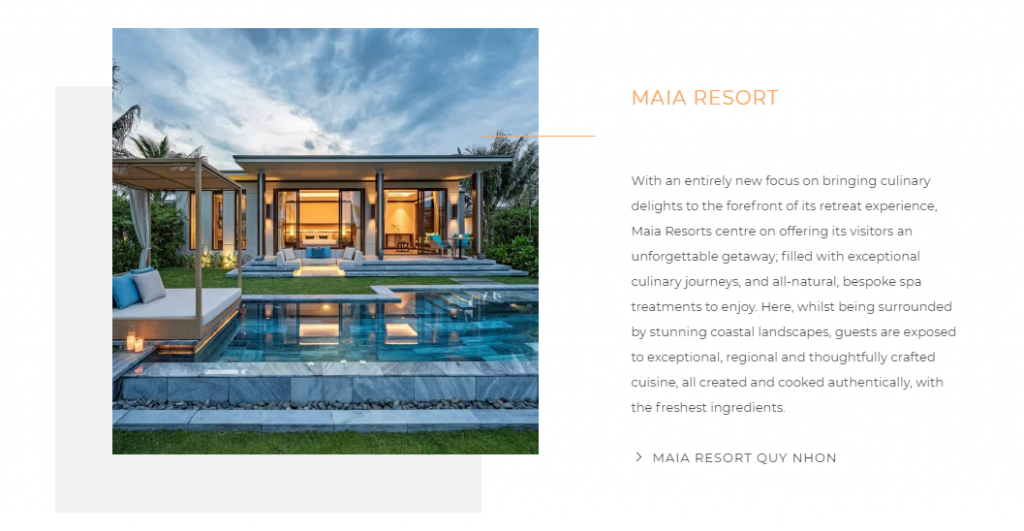 Is there any question about the segment of travelers Maia Resort Quy Nhon is targeting? Their hotel copywriting outlines who their ideal guest is: Someone that enjoys really good food and that values R&R as well as wellness.